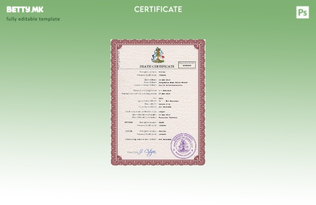 Модерен стил на Бахамите, шаблон за шаблон за PSD сертификат за смртен рекорд од